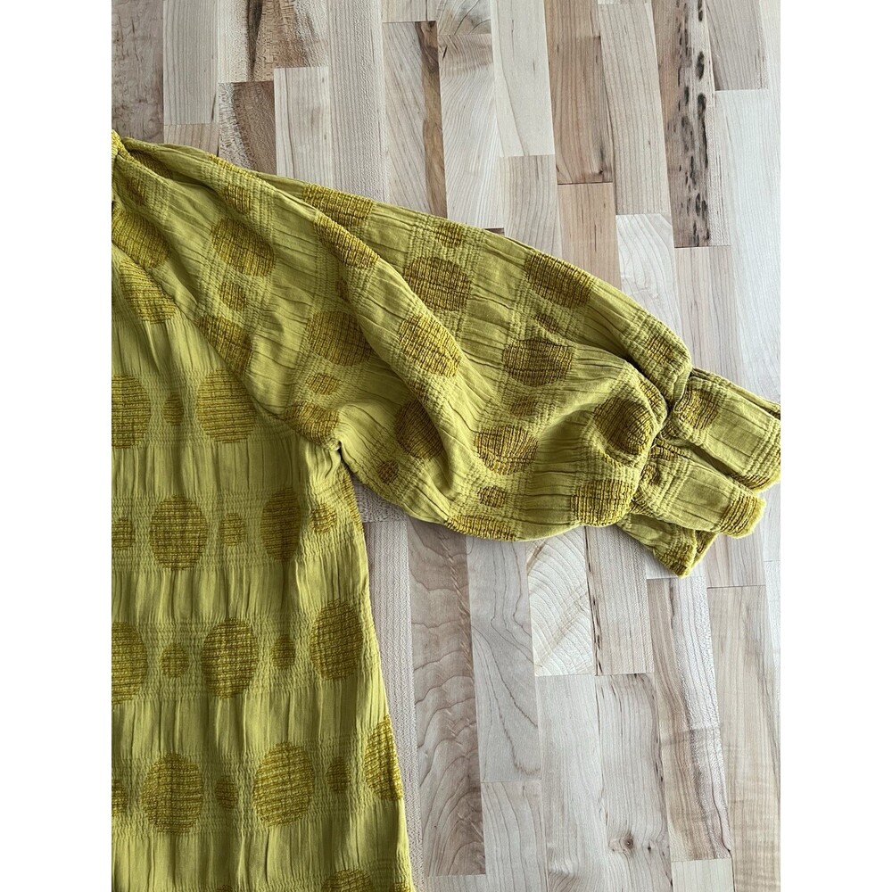 Umgee Women's 3/4 Sleeve Tunic Top Ruffle Textured Cotton Mustard Boho L - Picture 2 of 8